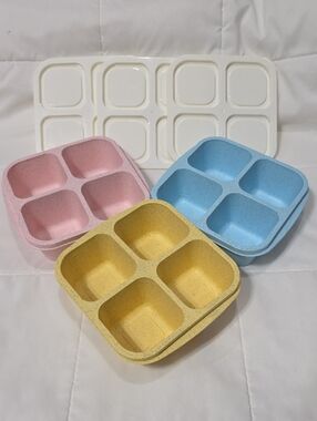 Set of 3 Bento Box Snack Containers/Lids Stackable Durable Heavy Plastic T10